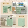 A collage showing a foldable sewing table in its expanded and folded states, and a close-up of its folded state. Anteprima dell’immagine prodotto