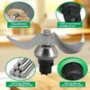 A close-up of a food processor blade with surrounding inset images highlighting its features and materials. Produktbild-Vorschau