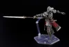 A detailed action figure of a knight in armor, holding a spear, displayed on a clear stand against a black background. Produktbild-Vorschau