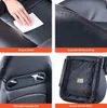 A collage of four close-up images showcasing features of a black racing seat. Produktbild-Vorschau
