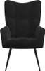 A black velvet armchair with a high back and tufted seat, shown from the front on a white background. Voir les images du produit