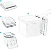 Diagram showing the assembly steps of a foldable storage ottoman. Náhled obrázku produktu
