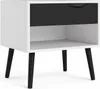 A white and black nightstand with angled legs, shown from the front. Anteprima dell’immagine prodotto