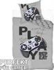 A bedding set with a gaming theme, featuring a controller and text. Produktbild-Vorschau