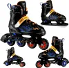 A collage of four different views of a pair of convertible inline skates/hockey skates, showing different configurations and angles. Voir les images du produit