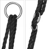 Close-up views of a black rope attached to a silver ring, and a silver connector. Voir les images du produit