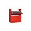 A red shoe cabinet with one drawer open, revealing a gray interior. Produktbild-Vorschau
