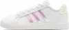 A side view of a white Adidas sneaker with iridescent stripes. Produktbild-Vorschau