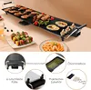 A collage of images showcasing an electric grill with food, along with close-ups of its features and accessories. Produktbild-Vorschau