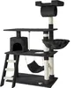 A multi-level cat tree with various platforms, a hammock, a ladder, and a hideaway.