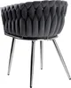 A close-up view of the back of a gray velvet chair with a braided design and chrome legs, set against a white background. Anteprima dell’immagine prodotto