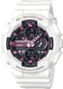 A white Casio G-Shock analog-digital watch with pink accents on a white background. Produktbild-Vorschau