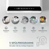 A collage of images showing different dishwasher programs and a close-up of the dishwasher control panel. Produktbild-Vorschau