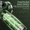 Close-up of a transparent cylinder showing a green battery with lightning effects, with text overlays describing its power. Produktbild-Vorschau