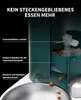 A close-up marketing image of a pet food dispenser, highlighting its features with text overlays. Produktbild-Vorschau