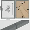 A collage of images showing a picture frame from the front and back, with dimensions and a close-up of the frame's profile. Produktbild-Vorschau