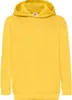 A plain studio shot of a yellow hooded sweatshirt.