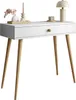 A white console table with wooden legs, decorated with a vase of flowers, a candle, and a lamp. Produktbild-Vorschau