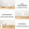 Collage of images showing a modular white shelving unit with text overlays describing its features. Náhled obrázku produktu