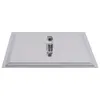 A square stainless steel shower head with a central connector. Produktbild-Vorschau