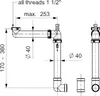 Technical drawing of a plumbing fixture with dimensions and labels. Produktbild-Vorschau
