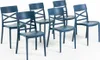 A set of six blue chairs arranged on a white background. Voir les images du produit