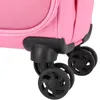 A close-up view of the wheels and bottom corner of a pink suitcase. Anteprima dell’immagine prodotto