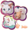 Collage showing different interactions with a white plush cat toy. Anteprima dell’immagine prodotto