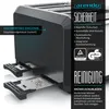 A close-up marketing image of a black Arendo toaster, highlighting its stainless steel construction and safety features. Produktbild-Vorschau