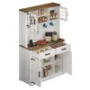 A white and brown kitchen hutch filled with various items. Anteprima dell’immagine prodotto