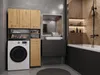 A modern bathroom with a washing machine, vanity, and bathtub. Produktbild-Vorschau