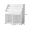A white bookshelf with multiple shelves and compartments, with dimensions indicated by text overlays. Podgląd zdjęcia produktu