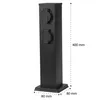 A black outdoor electrical outlet post with two sockets, shown with dimensions. Produktbild-Vorschau