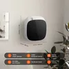 A white and black diffuser mounted on a wall, with dimensions indicated and feature callouts below. Náhled obrázku produktu