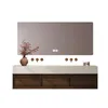 A modern bathroom vanity with a double sink, mirror, and cabinet. Anteprima dell’immagine prodotto