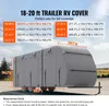 A diagram showing the dimensions of a trailer RV cover, with an image of the cover on a trailer. Podgląd zdjęcia produktu