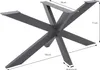A dark gray metal table base with a spider cross design, shown with dimensions indicated by text and lines. Podgląd zdjęcia produktu