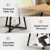 Collage of images showing details of a dining table, including its top, legs, and adjustable foot pads. Produktbild-Vorschau