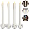 A collage of images showing LED taper candles in glass holders, a close-up of the flame, and a lifestyle shot of candles on a table. Anteprima dell’immagine prodotto