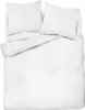 A top-down view of a white duvet and two pillows with thin vertical stripes. Produktbild-Vorschau