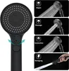 A black shower head is shown with four different spray modes illustrated with icons and text. Produktbild-Vorschau
