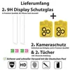A collage of product images and text detailing a screen and camera protector bundle for an iPhone. Produktbild-Vorschau