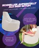 A collage-style marketing image for a beanbag chair, showing the product in use indoors and outdoors, with promotional text. Produktbild-Vorschau