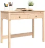 A wooden desk with two drawers, a book, pens, and a plant. Podgląd zdjęcia produktu