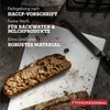 A white cutting board with a slice of bread and a knife on it, with text overlays describing the product. Produktbild-Vorschau