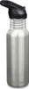 A stainless steel water bottle with a black flip sport cap, shown against a white background. Produktbild-Vorschau