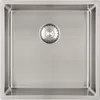 A top-down view of a stainless steel sink with a drain. Produktbild-Vorschau