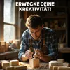 A craftsman is carving a small wooden rabbit in his workshop. Produktbild-Vorschau