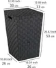 A black woven laundry basket with dimensions indicated by text and lines. Náhľad obrázku produktu