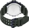 The back of a dark green Casio watch with a silver case back and a dark blue buckle. Voir les images du produit